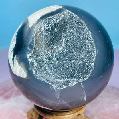 Druzy Volcanic Agate + Mangano Calcite UV Large Sphere