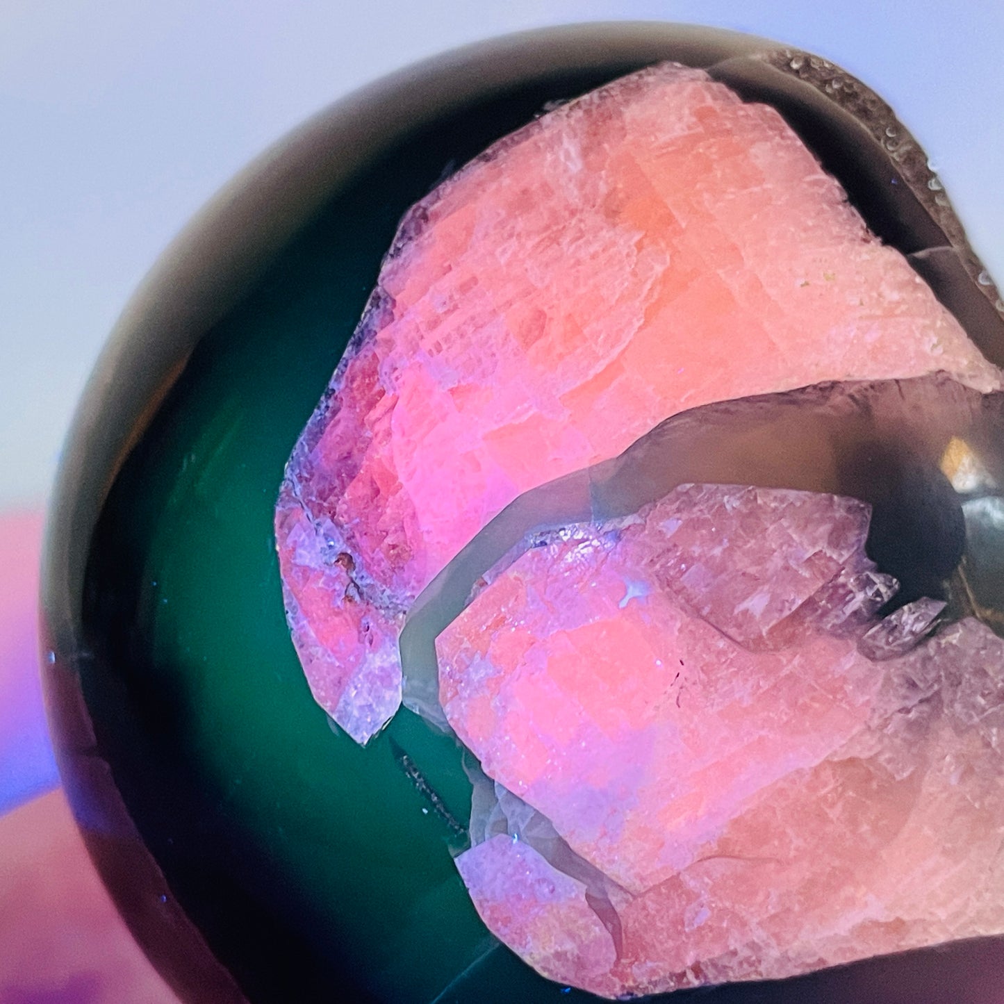 Druzy Volcanic Agate + Mangano Calcite UV Large Sphere