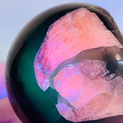 Druzy Volcanic Agate + Mangano Calcite UV Large Sphere