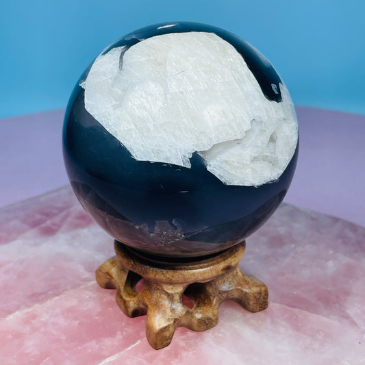 Volcanic Agate + Mangano Calcite UV Large Sphere