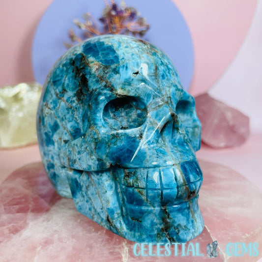 Blue Apatite Skull Medium Carving