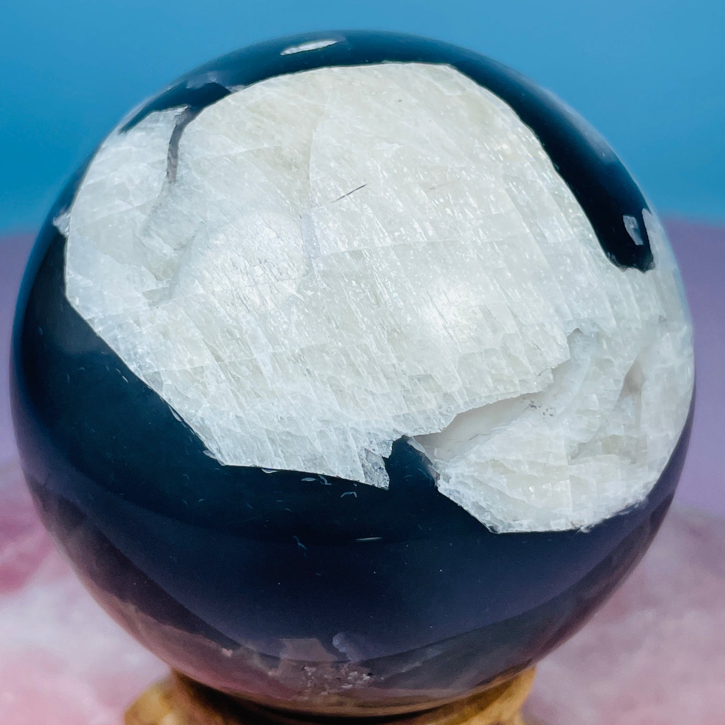 Volcanic Agate + Mangano Calcite UV Large Sphere