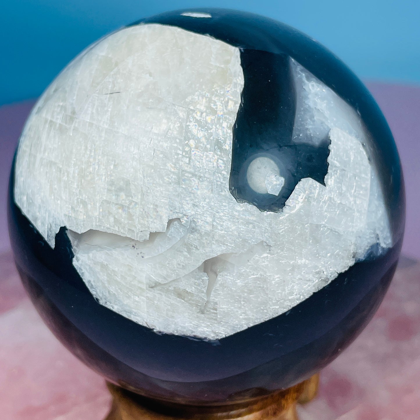 Volcanic Agate + Mangano Calcite UV Large Sphere