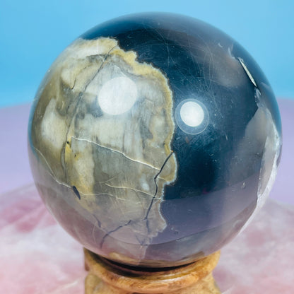 Volcanic Agate + Mangano Calcite UV Large Sphere