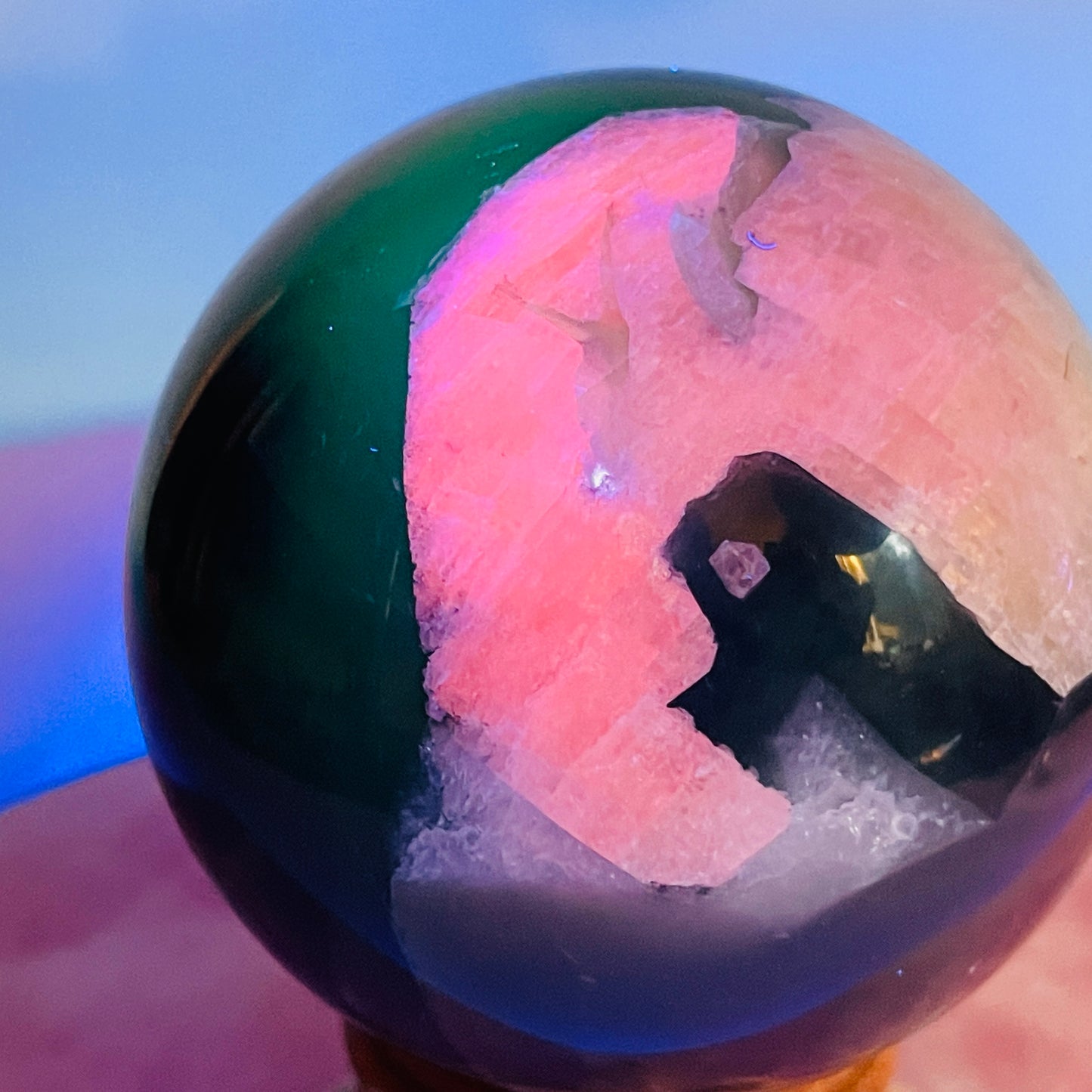 Volcanic Agate + Mangano Calcite UV Large Sphere