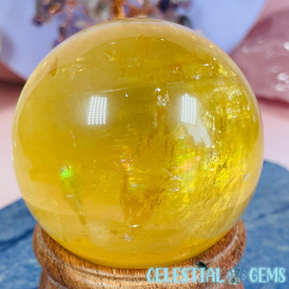 Optical Honey Calcite Medium Sphere (Video)