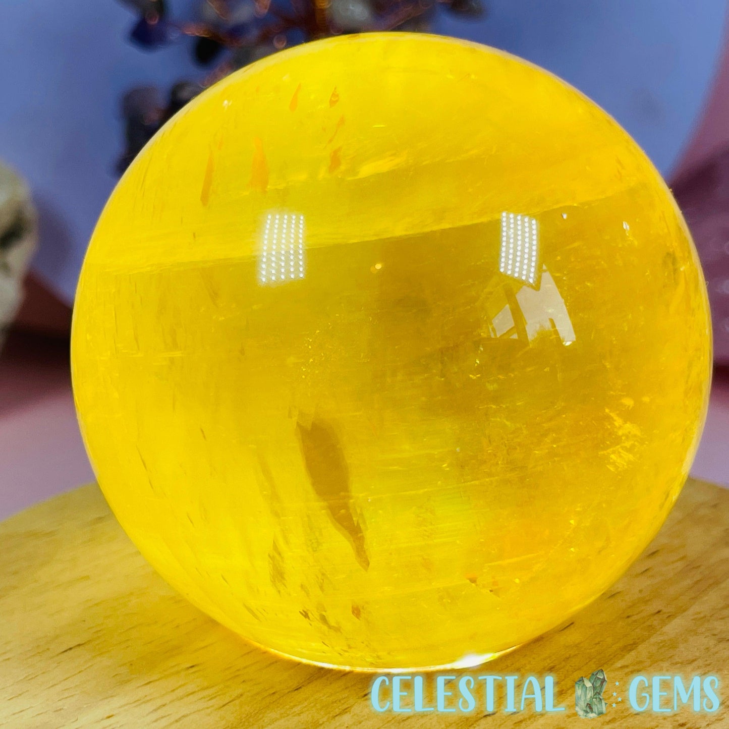 Optical Honey Calcite Medium Sphere (Video)