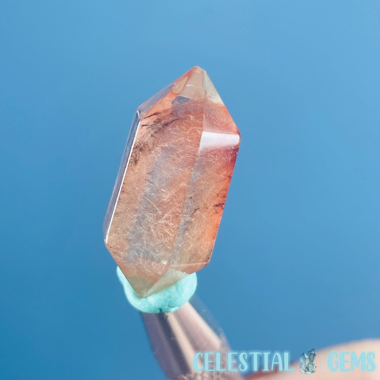 Red Amphibole Quartz Faceted Gemstone in Specimen Pottle