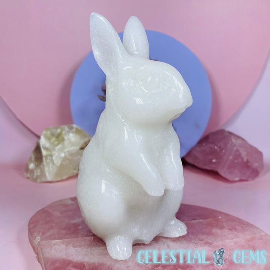 White Jade Bunny Rabbit Standing Large Carving