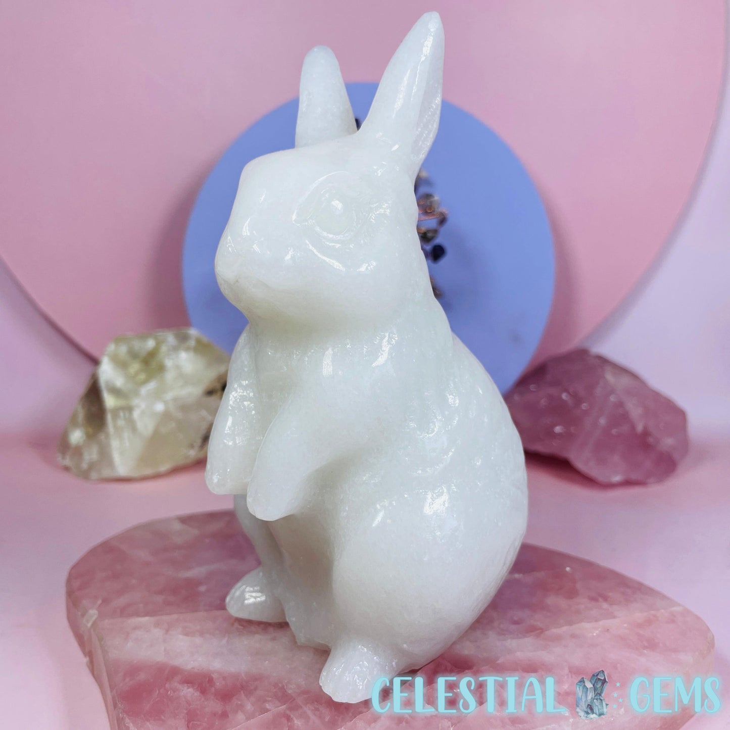 White Jade Bunny Rabbit Standing Large Carving