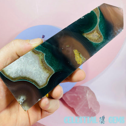 Agate with Green Celadonite Inclusion Large Flat Tower B