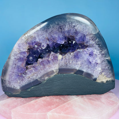 Amethyst Cluster Fully-Polished Geode Small Cave (Video)