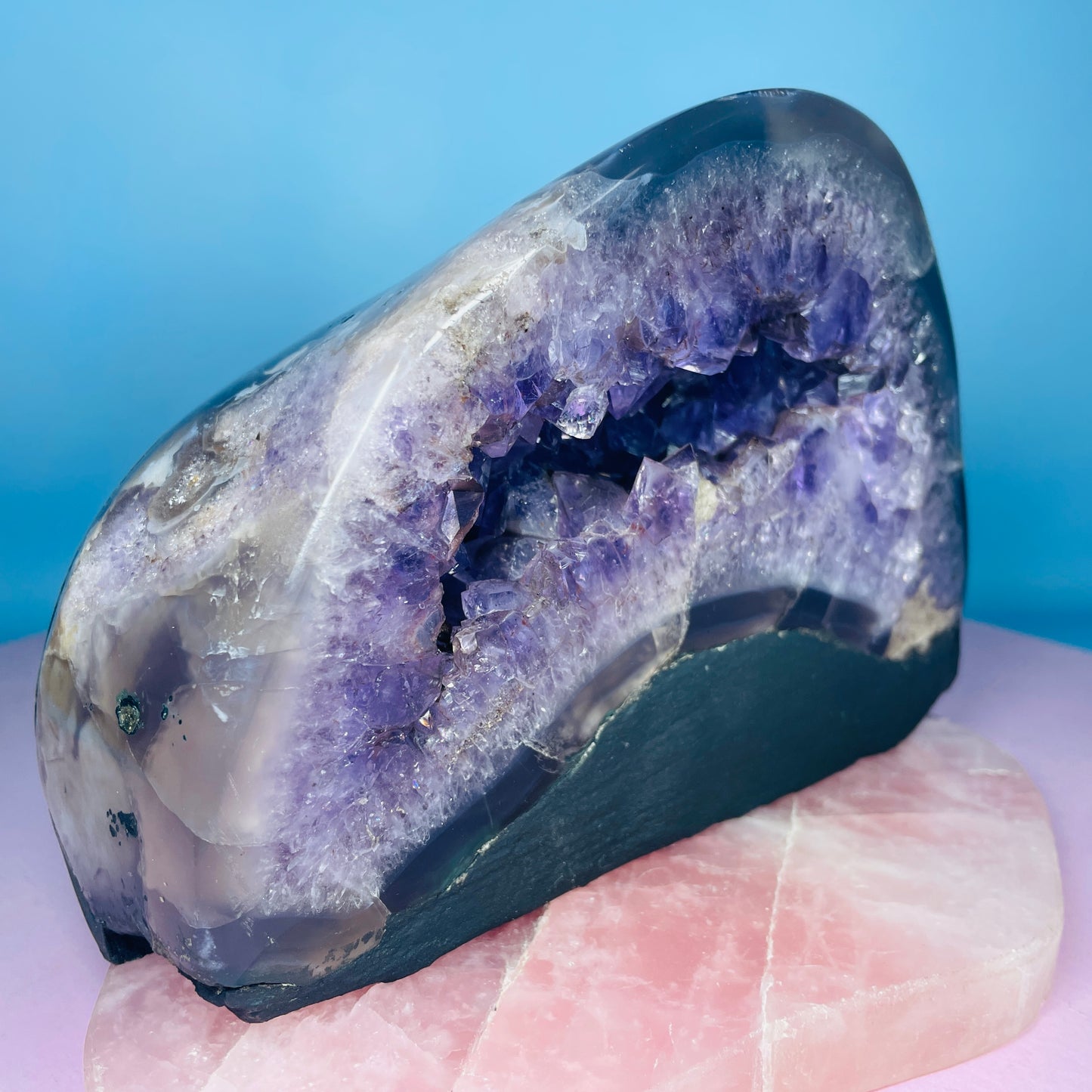 Amethyst Cluster Fully-Polished Geode Small Cave (Video)