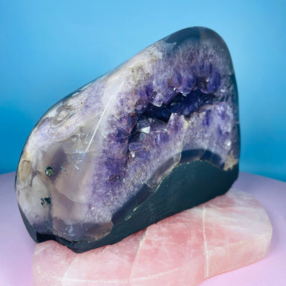 Amethyst Cluster Fully-Polished Geode Small Cave (Video)