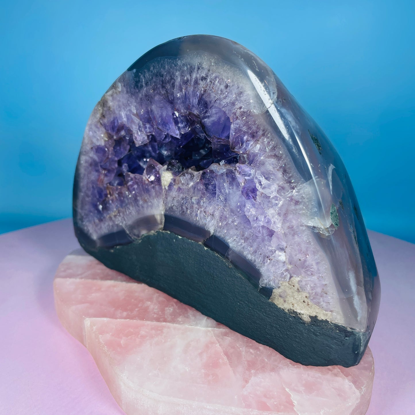 Amethyst Cluster Fully-Polished Geode Small Cave (Video)