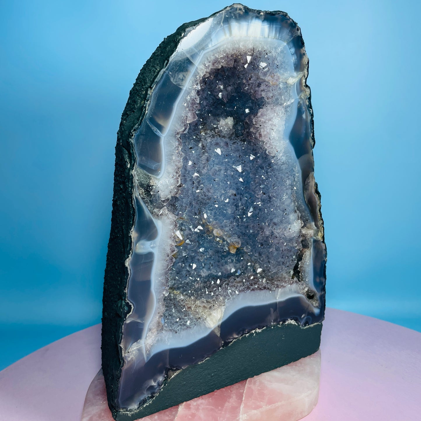 Amethyst + Agate Cluster Geode Medium Cave (Video)