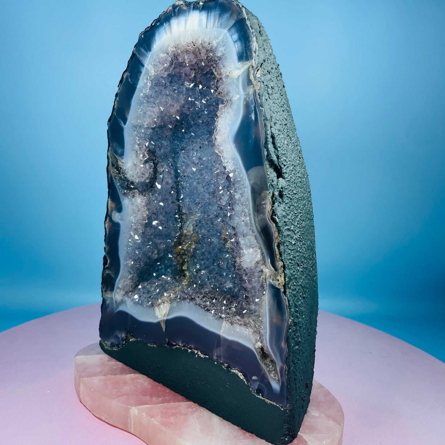 Amethyst + Agate Cluster Geode Medium Cave (Video)