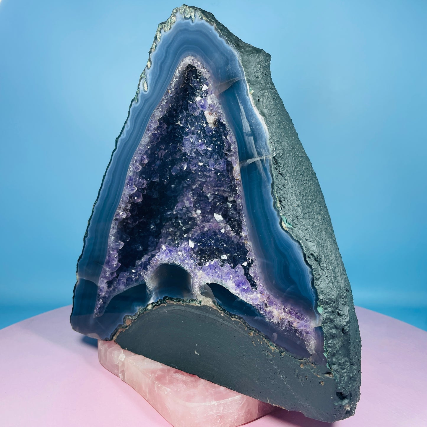 Amethyst + Agate Cluster Geode Medium Cave (Video)