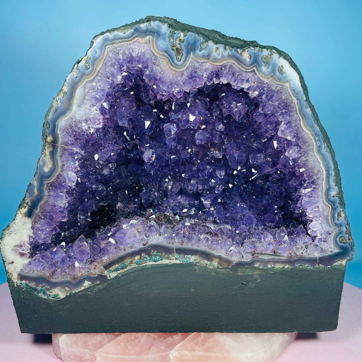 Amethyst + Agate Cluster Geode Medium Cave (Video)