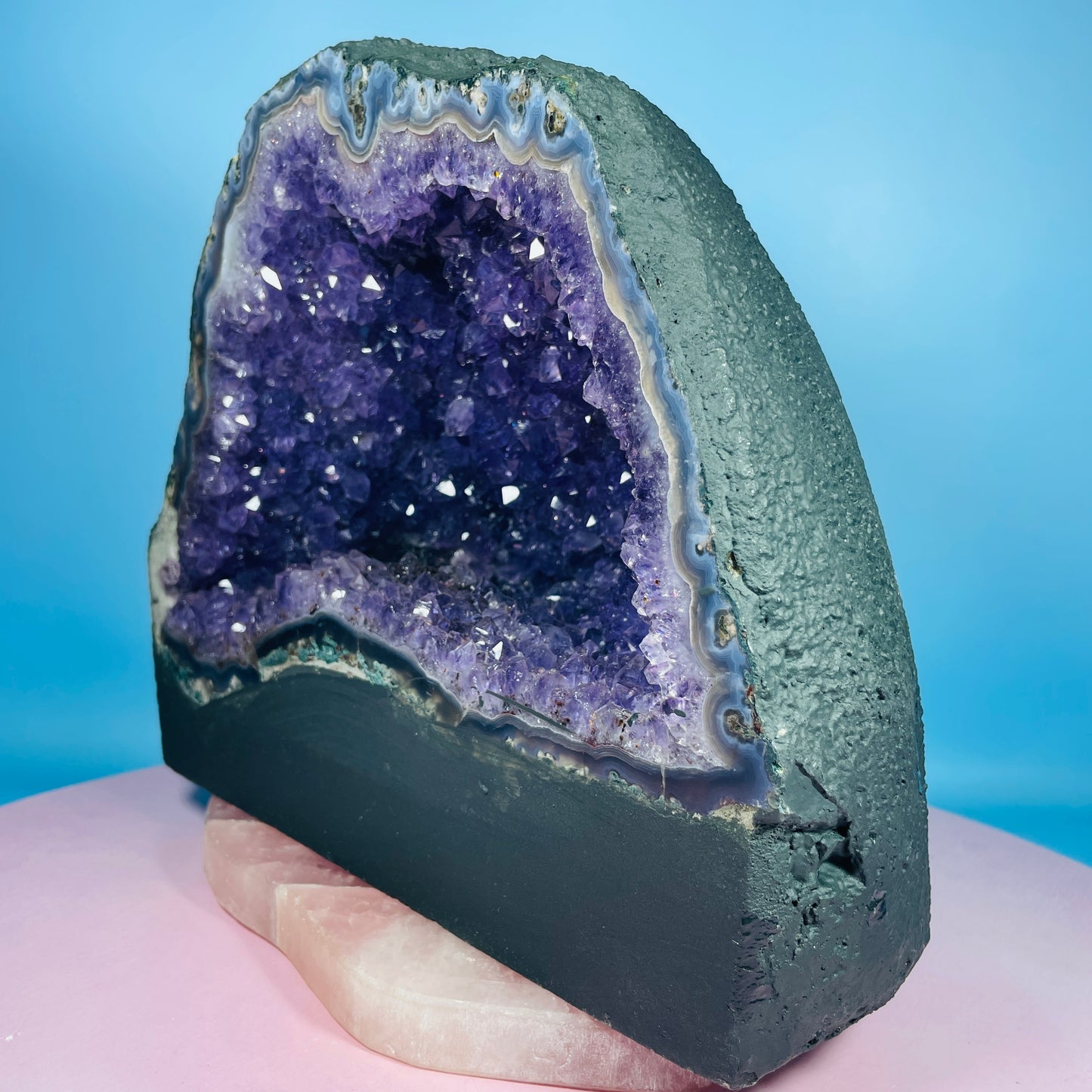 Amethyst + Agate Cluster Geode Medium Cave (Video)