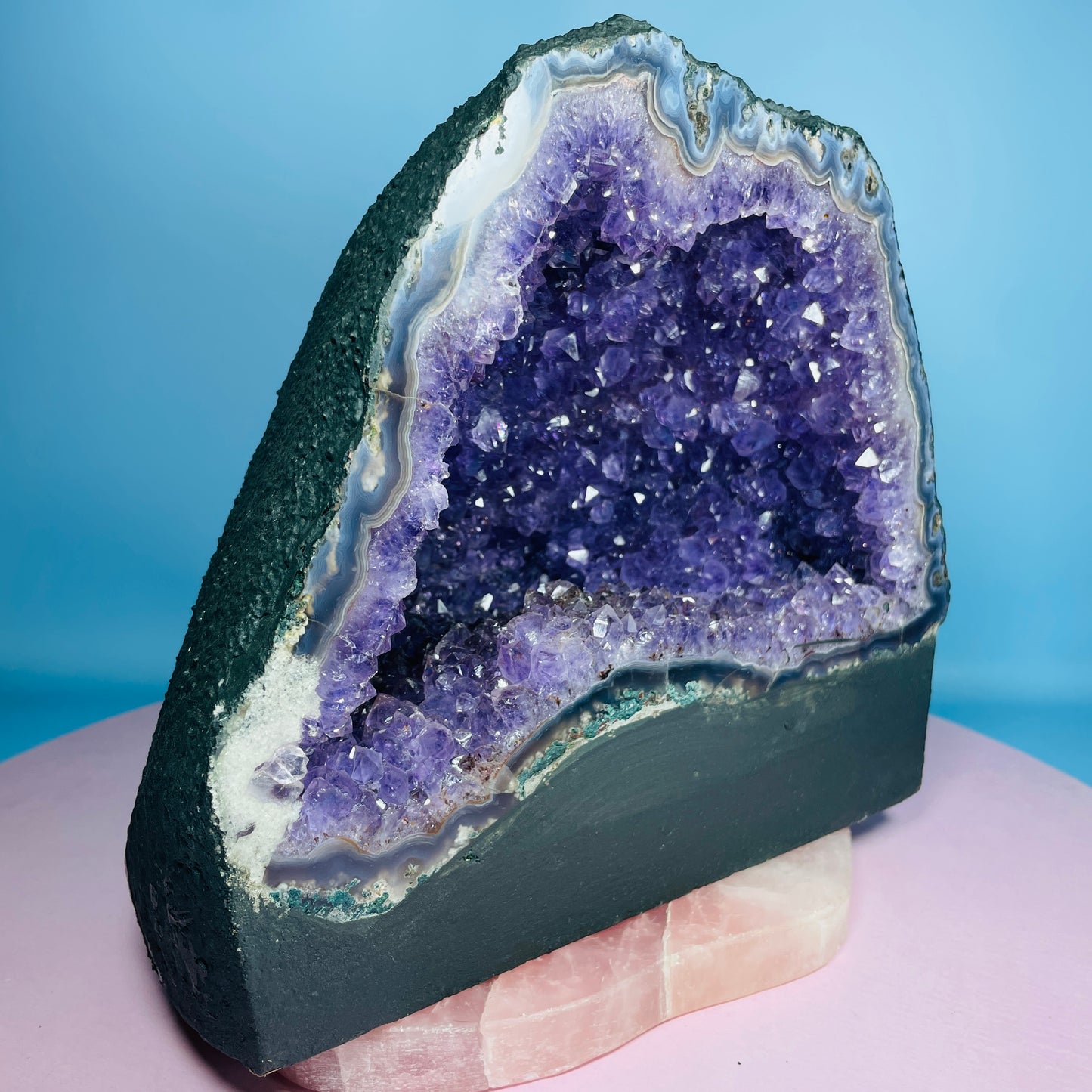 Amethyst + Agate Cluster Geode Medium Cave (Video)