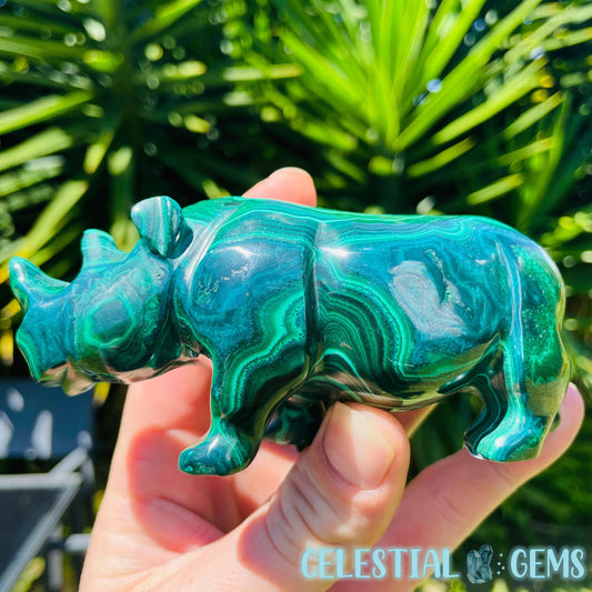 High Grade Malachite Rhinoceros Medium Carving (Gem Silica Inclusions!) A