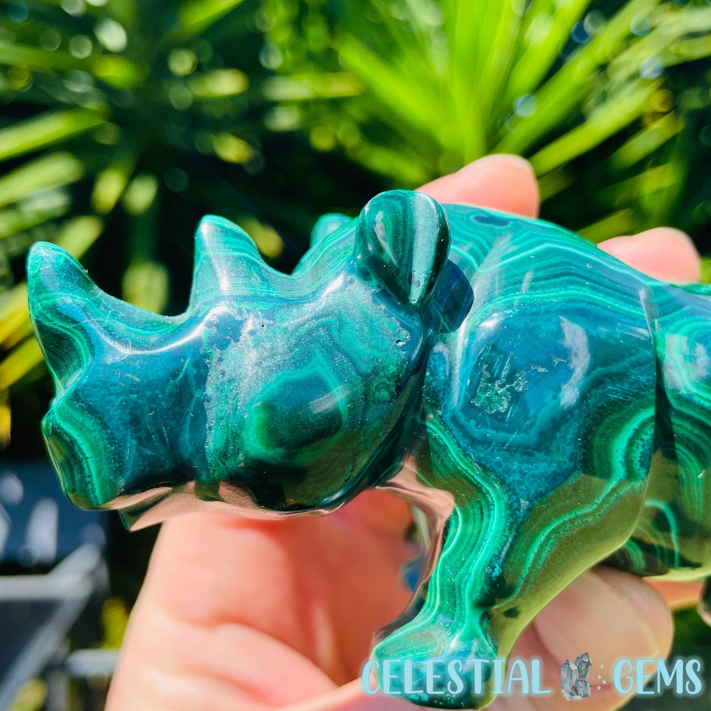 High Grade Malachite Rhinoceros Medium Carving (Gem Silica Inclusions!) A