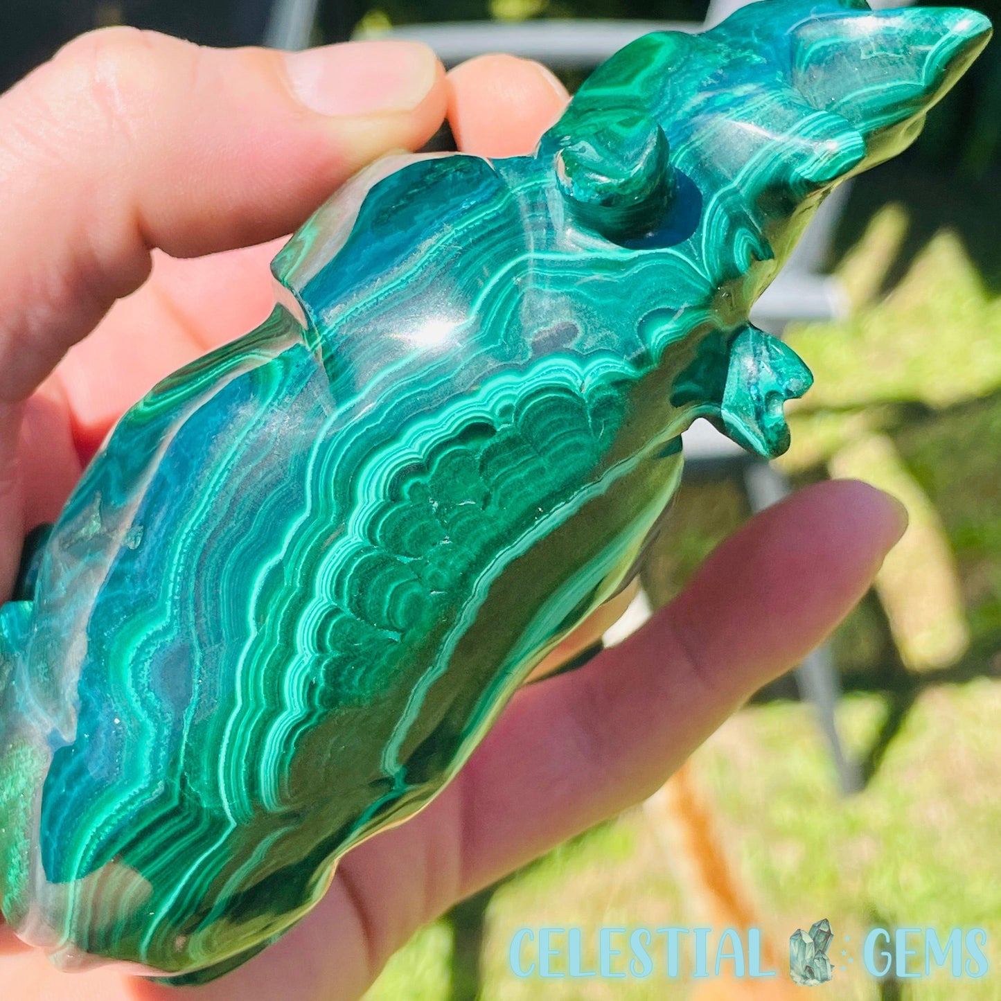 High Grade Malachite Rhinoceros Medium Carving (Gem Silica Inclusions!) A