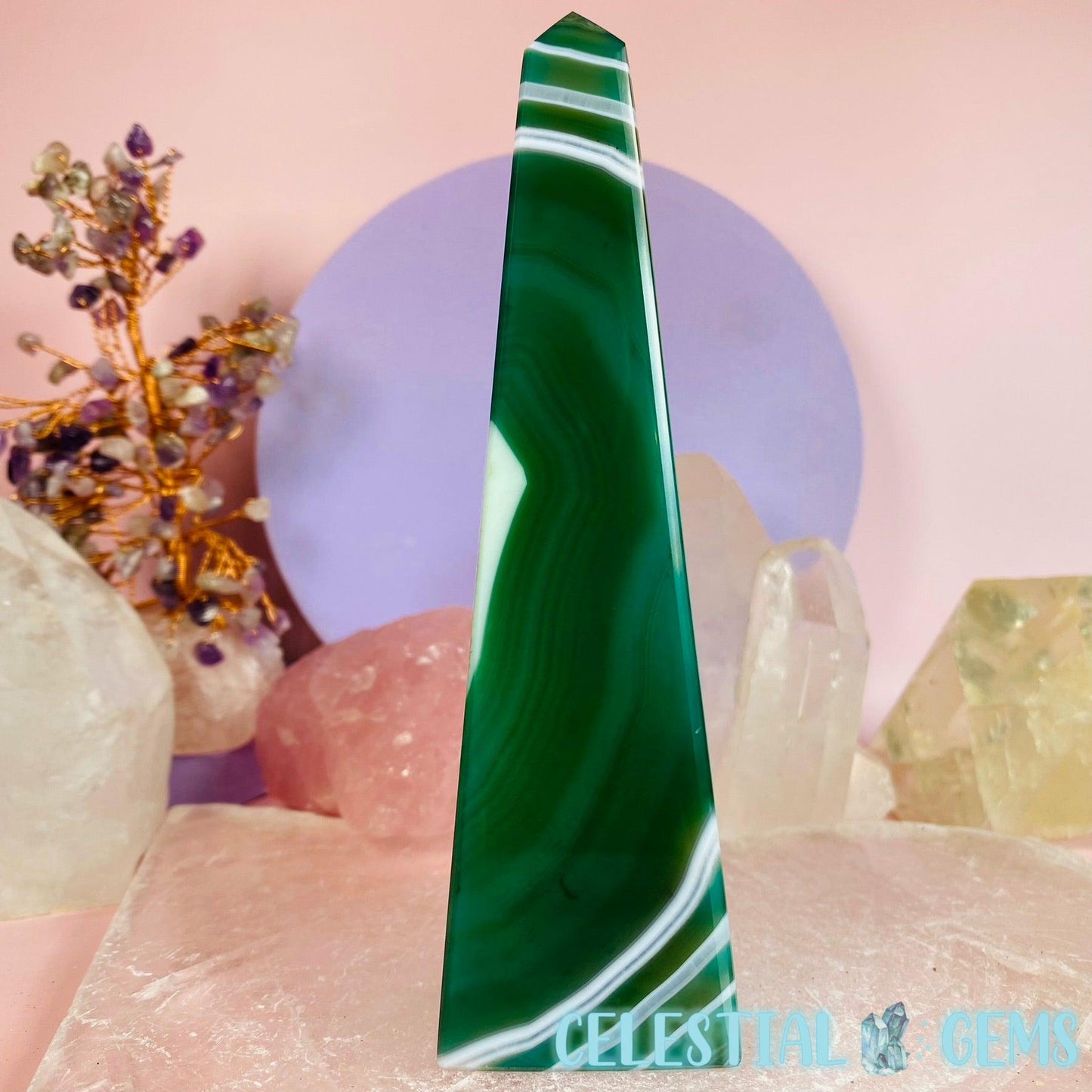 Dyed Green Agate Obelisk Medium Tower