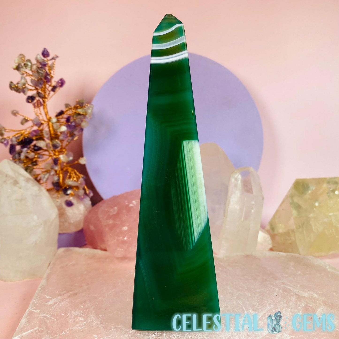 Dyed Green Agate Obelisk Medium Tower