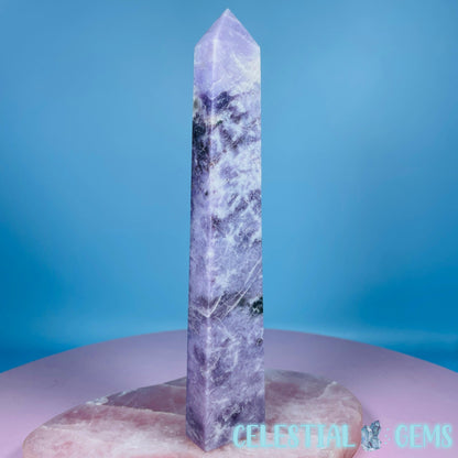 Purple Lepidolite Mica Large Thin Obelisk Tower