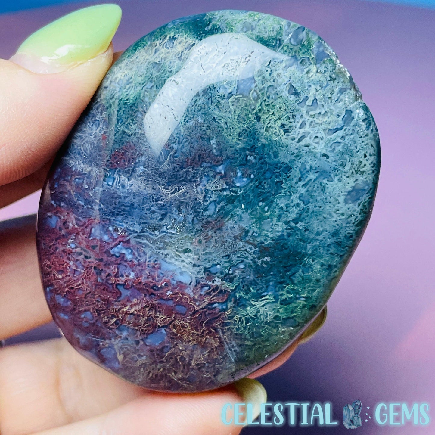 Purple + Red Moss Agate Palmstone