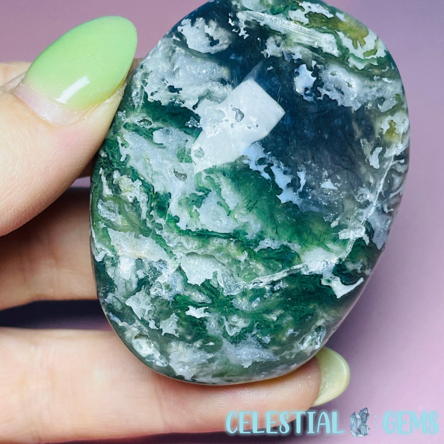 Crystalline Moss Agate Palmstone