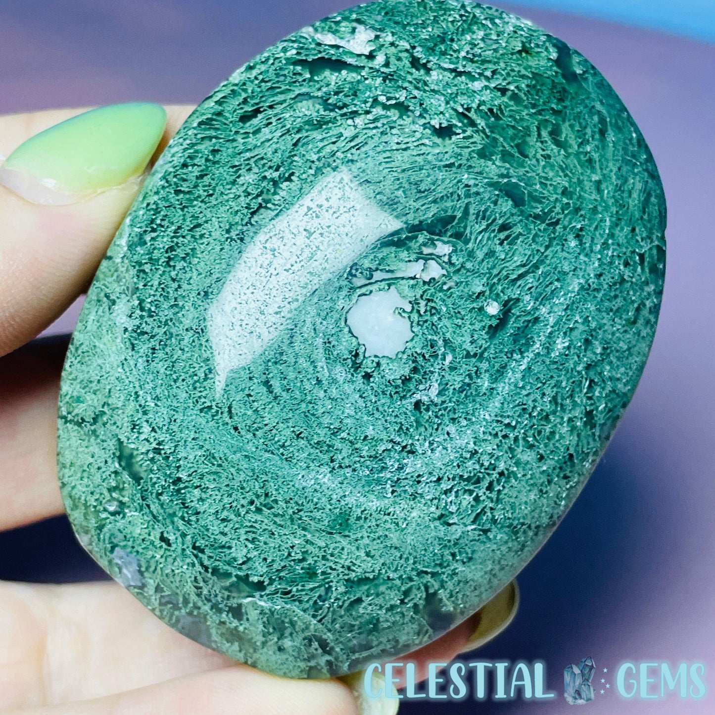 Crystalline Moss Agate Palmstone