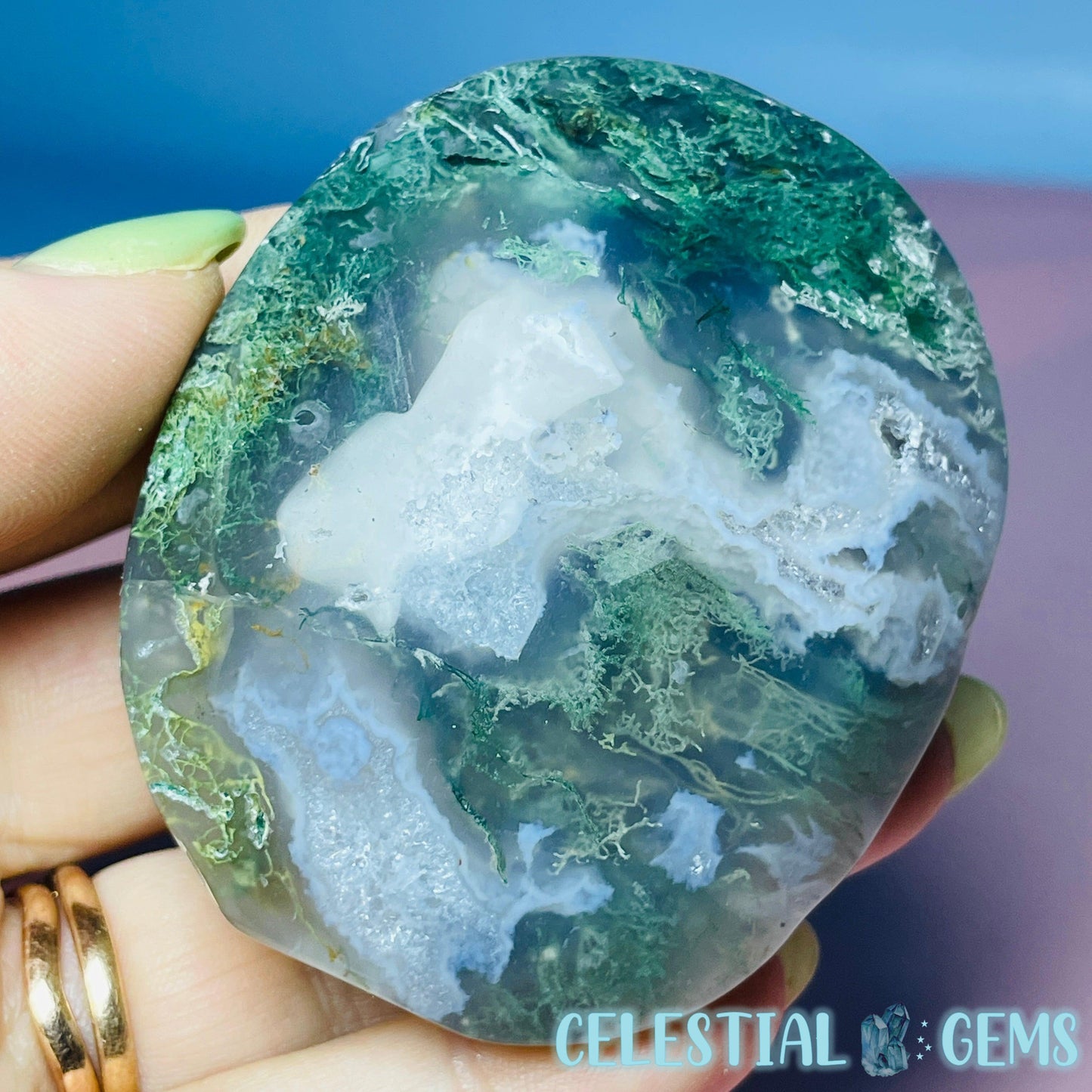 Crystalline Moss Agate Palmstone