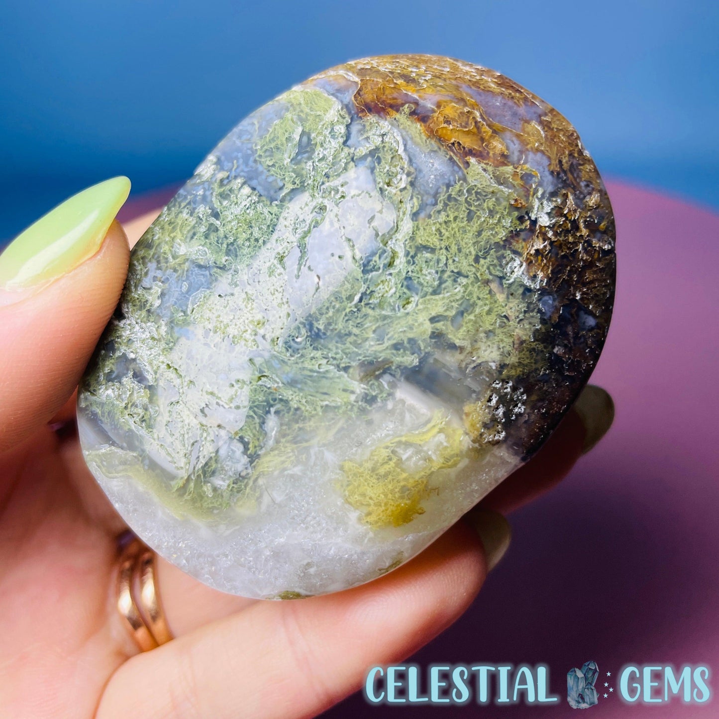 Crystalline Moss Agate Palmstone