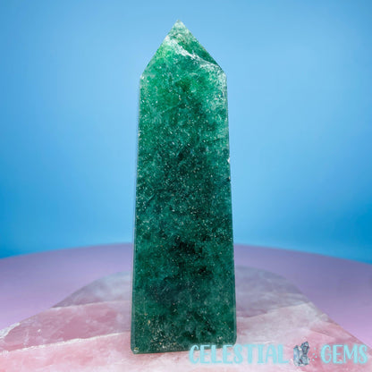 Green Strawberry Quartz Medium Obelisk Tower