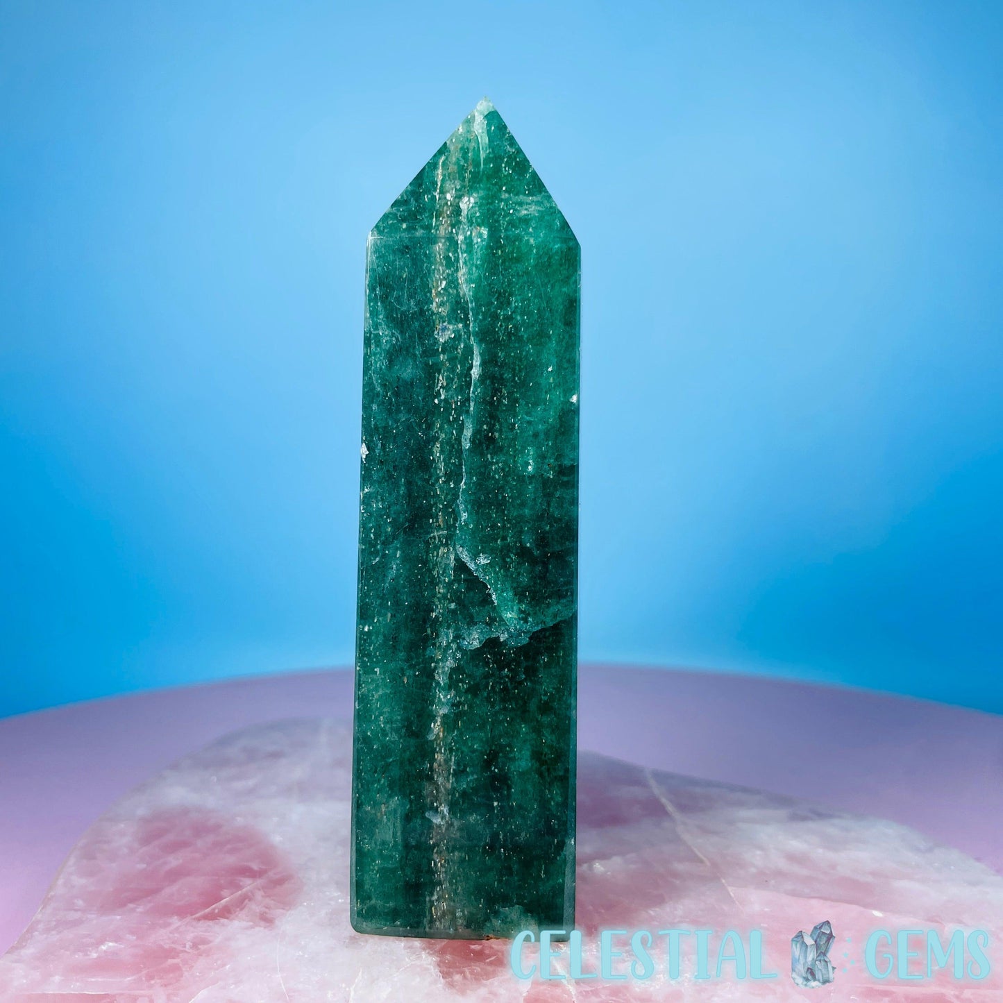 Green Strawberry Quartz Medium Obelisk Tower