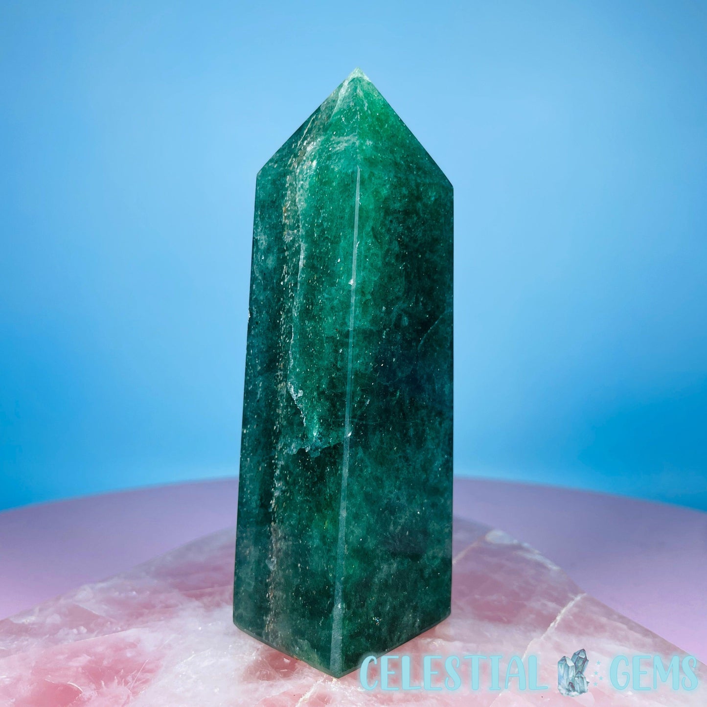 Green Strawberry Quartz Medium Obelisk Tower