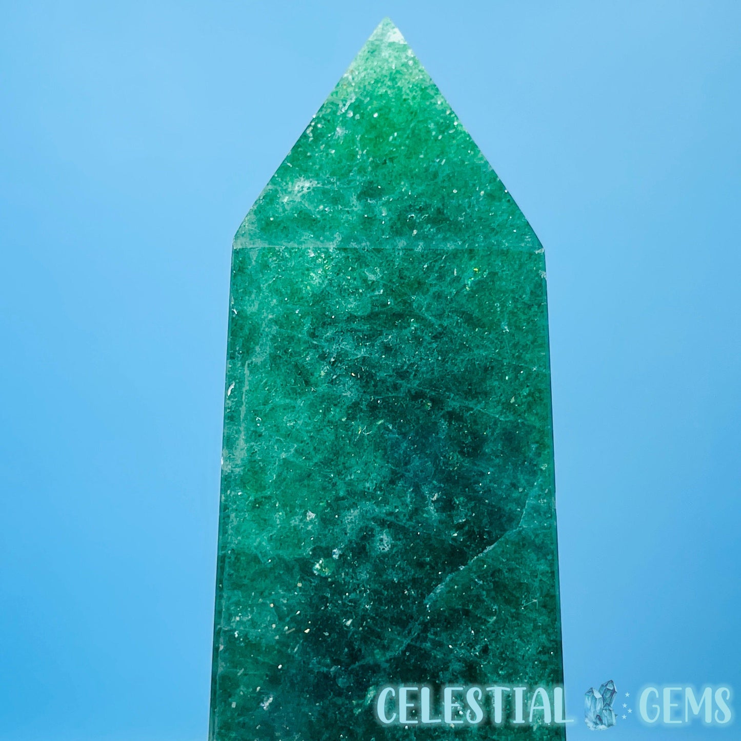 Green Strawberry Quartz Medium Obelisk Tower