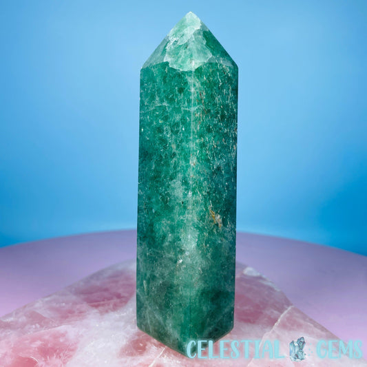 Green Strawberry Quartz Medium Obelisk Tower