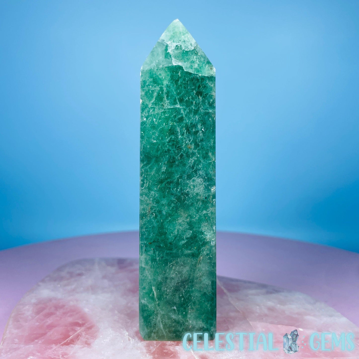 Green Strawberry Quartz Medium Obelisk Tower