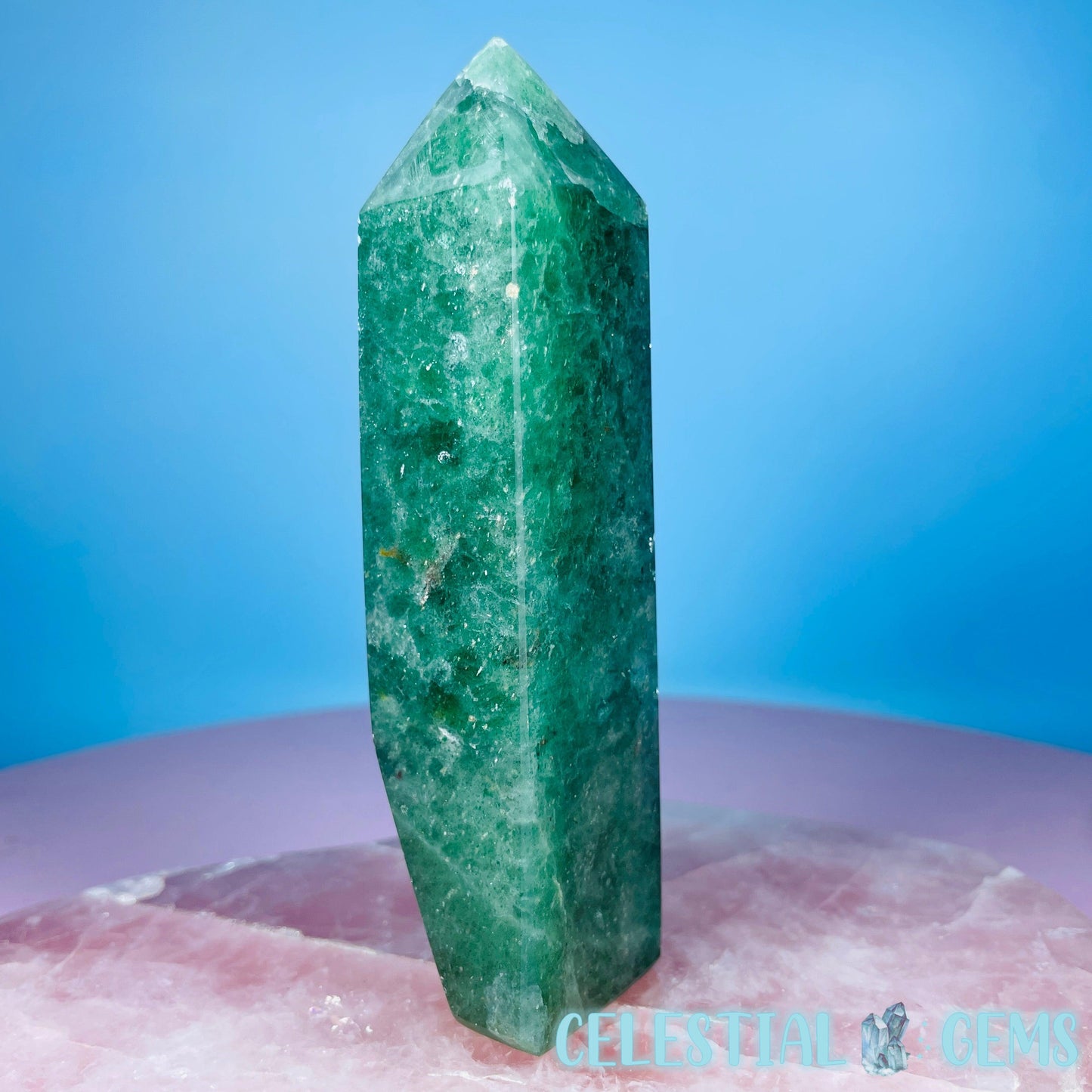 Green Strawberry Quartz Medium Obelisk Tower