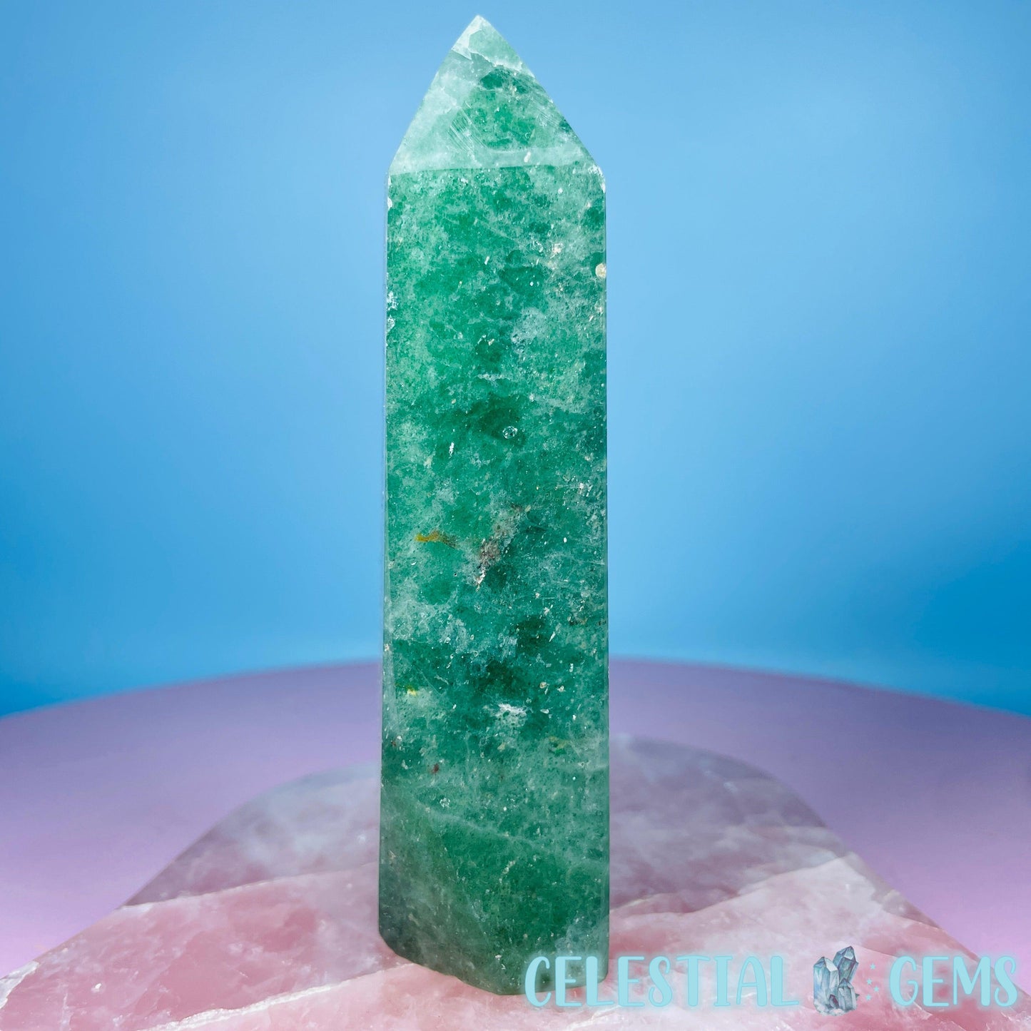 Green Strawberry Quartz Medium Obelisk Tower