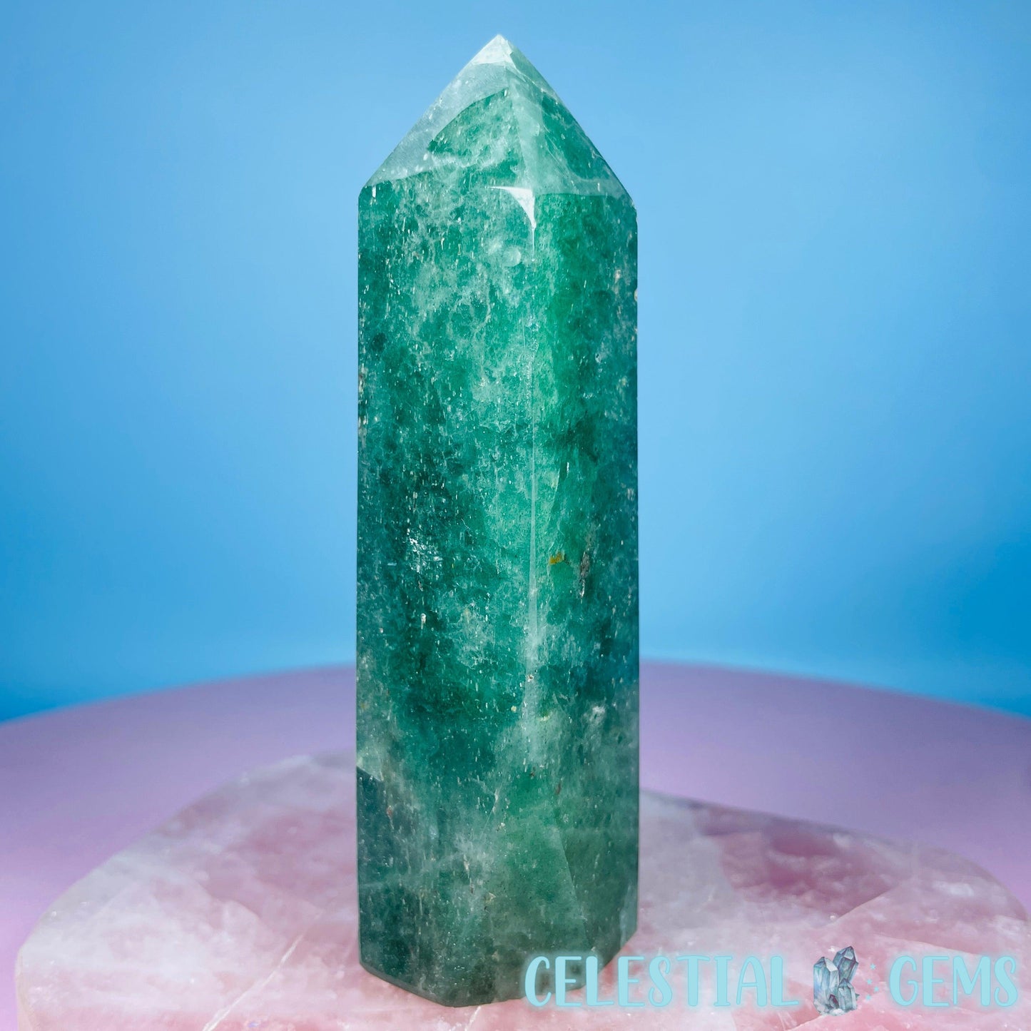 Green Strawberry Quartz Medium Obelisk Tower