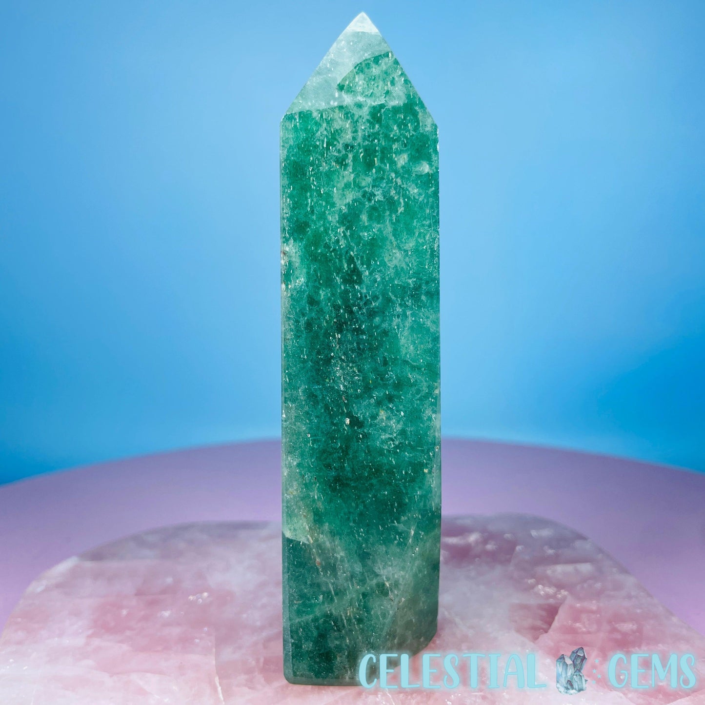 Green Strawberry Quartz Medium Obelisk Tower