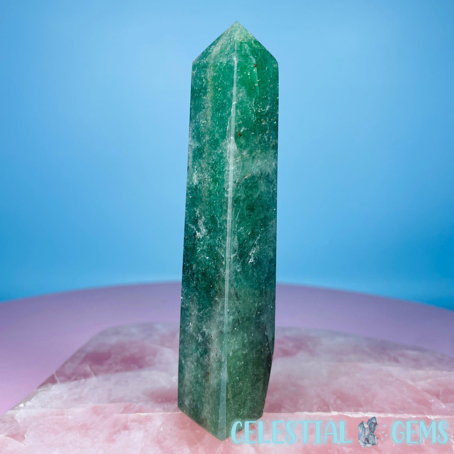 Green Strawberry Quartz Small Obelisk Tower