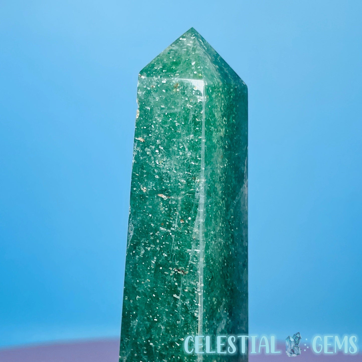 Green Strawberry Quartz Small Obelisk Tower