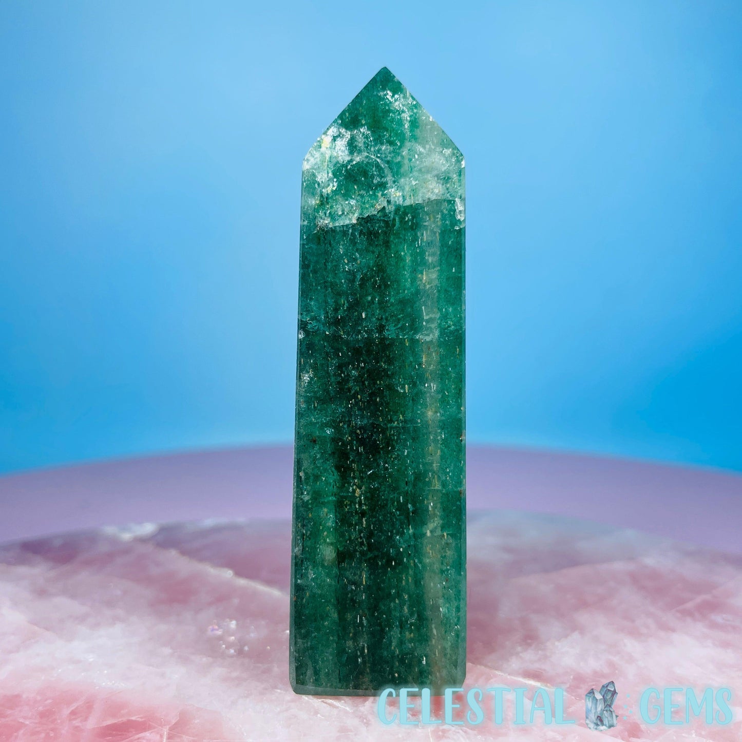 Green Strawberry Quartz Small Obelisk Tower