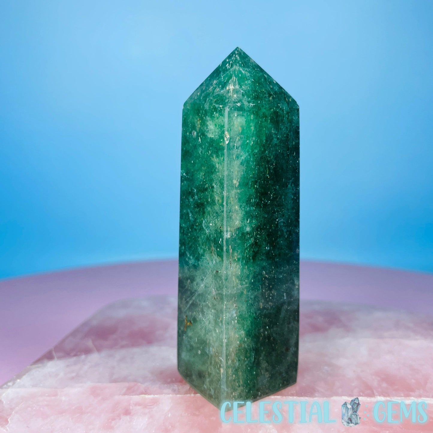 Green Strawberry Quartz Small Obelisk Tower